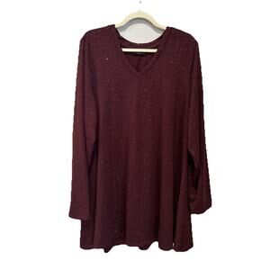 Lane Bryant Sparkle Maroon Slinky Long Sleeve V Neck Shirt Size 22/24